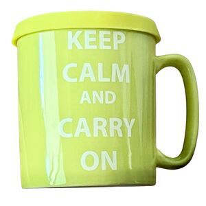 Lime Green Keep Calm and Carry On Coffee Mug w Silicone Lid